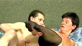 Hairy Granny In Stocking Drills The Boy