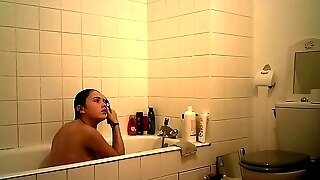 Brunette Cutie Enjoys A Hot Shower In The Bathroom