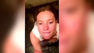 Fellating In A Public Restroom With Messy Facial Cumshot