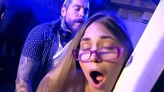 A Sexy Nerd Chick Gets Fucked Against The Wall At A Night Club