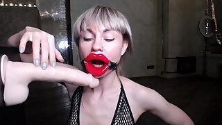 Astounding Giant Dildo Deep Throat Show