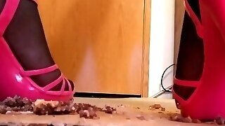 Crushing Food In Pink Heels.
