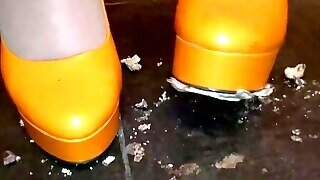 Wife Crush Some Chocolates In Orange Heels