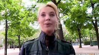 Petite Blonde Darling Named Kimberly Delice Shows Her Big Booty And Rides A Very Good Meat Pole