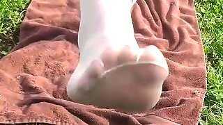 Red Nails In White Pantyhose -bymonique